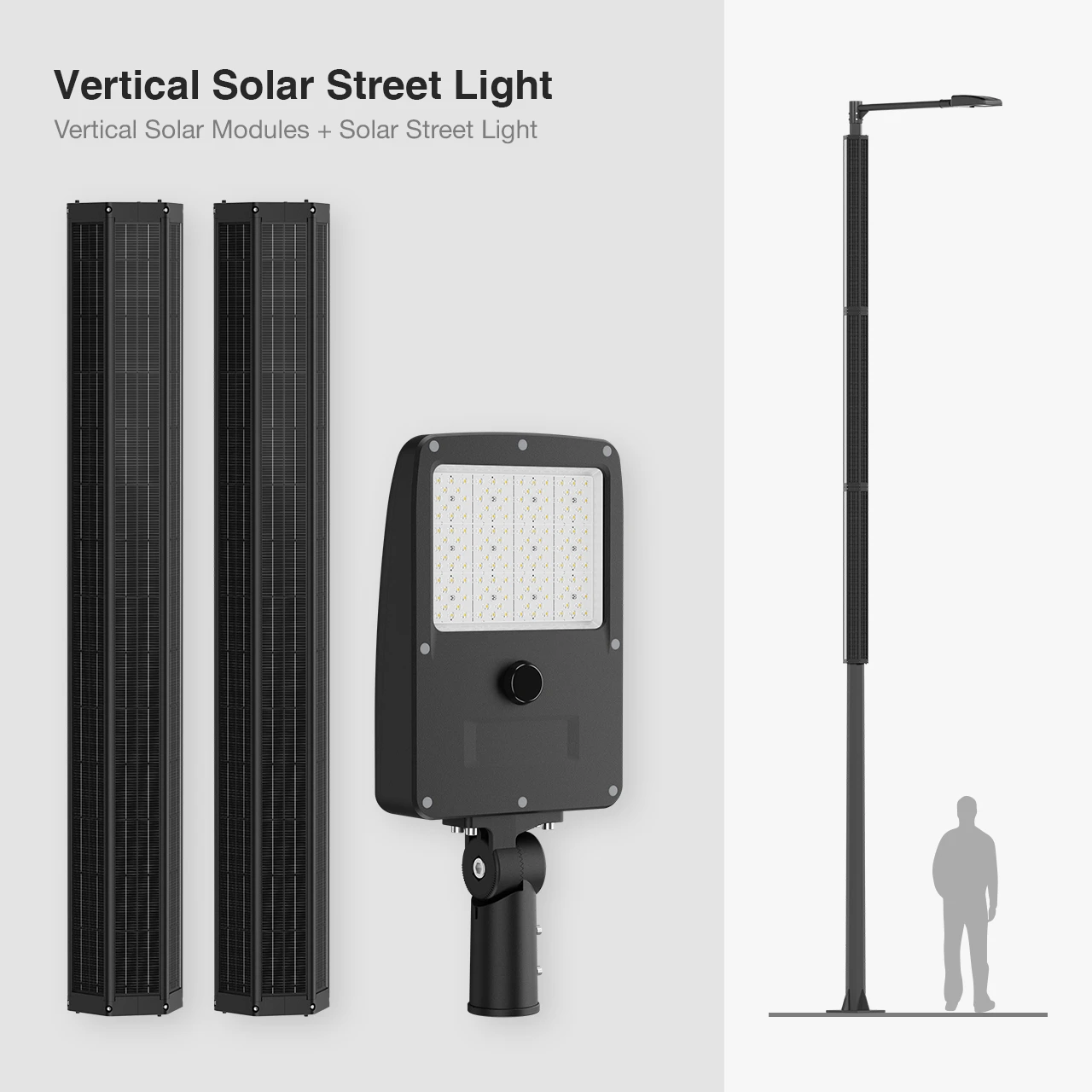 vertical solar street light with integrated battery system